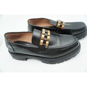 Zara Black Chunky Platform Loafers gold Chain Lug Sole Preppy Academia Sz 39/8.5